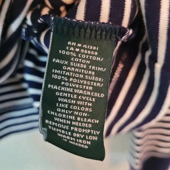 Lauren Ralph Lauren Women's Tees Long Sleeves XL Blue Cotton Striped Equestrian - Picture 6 of 10